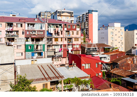 city block in Batumi city on sunny autumn day 109336318