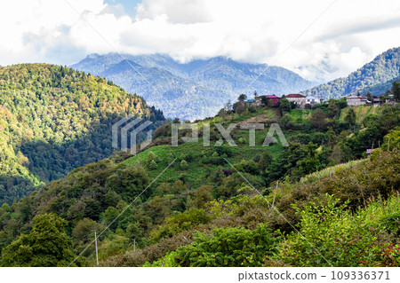 white clouds over mountains in Adjara in autumn 109336371
