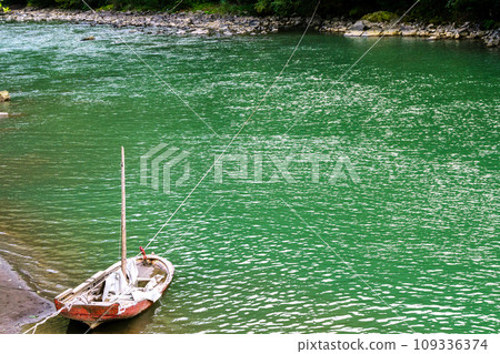 boat crossing across Acharistskali river in Adjara 109336374