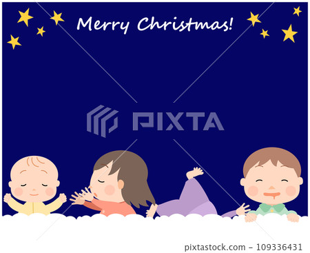 ●插畫素材：溫馨可愛的聖誕熟睡的孩子夜空 109336431