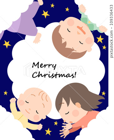 ●Illustration material: A warm and cute Christmas sleeping child night sky 109336433