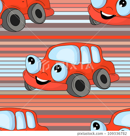 Seamless pattern with cute car on color background. Cartoot transport. Vector illustration. Doodle style. Design for baby print, invitation, poster, card, fabric, textile Seamless pattern with cute car on color background. Cartoot transport. Vector illustration. Doodle style. Design for baby print, invitation, poster, card, fabric, textile 109336782