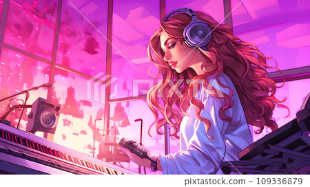 music studio and woman 109336879