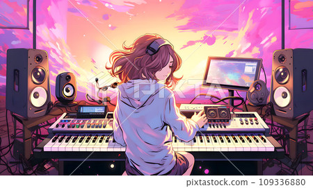 music studio and woman 109336880