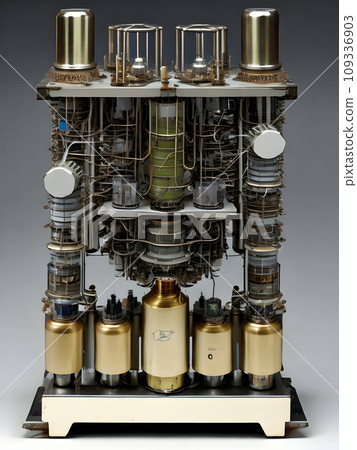 Electronics unit on electronic tubes from a military product. Generative AI 109336903