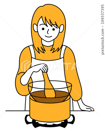A woman melts chocolate in a hot water bath A woman melts chocolate in a hot water bath 109337395