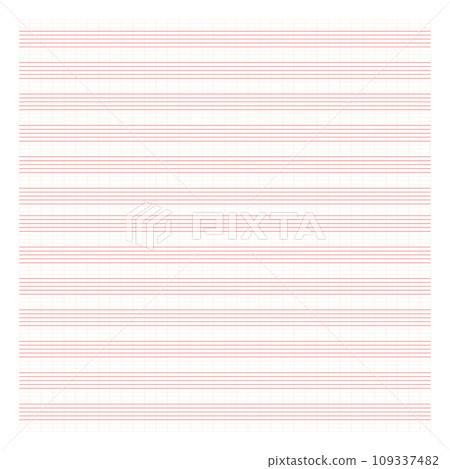 Graph paper. Printable grid paper with stave on a white background. A blank music sheet paper with staff. Geometric pattern for composition, education, school. Realistic lined paper blank 109337482
