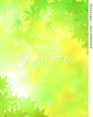 Green leaves and autumn leaves on fresh green background Green leaves and autumn leaves on fresh green background 109337609