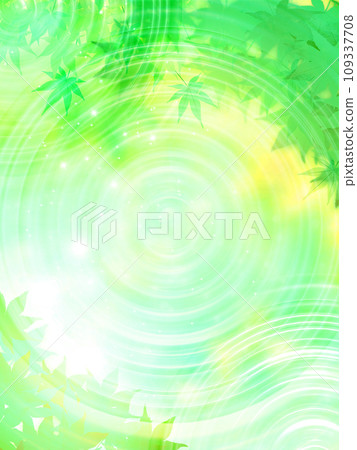 Green leaves and autumn leaves on fresh green background 109337708