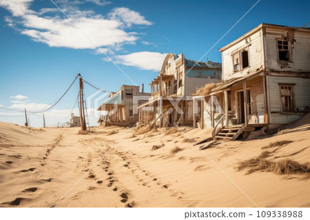 Town of Kolmanskop during the diamond mining heyday. Generative AI Town of Kolmanskop during the diamond mining heyday. Generative AI 109338988