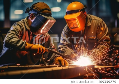 Workers and welders who perform arc welding in factories. Generative AI Workers and welders who perform arc welding in factories. Generative AI 109339279
