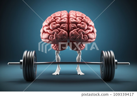 The concept of brain training with a barbell. Generative AI 109339417