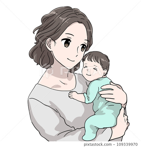 抱著嬰兒的女人,母親和孩子的插圖 抱著嬰兒的女人,母親和孩子的插圖 109339970