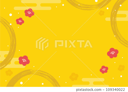 Japanese pattern background material, plum and calligraphy circle frame yellow Japanese pattern background material, plum and calligraphy circle frame yellow 109340022