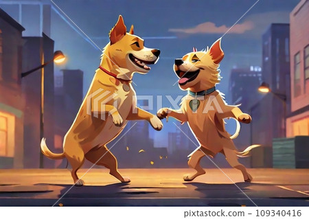 dog dancing in the evening dog dancing in the evening 109340416
