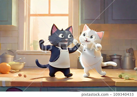 kitten dancing in the kitchen 109340433