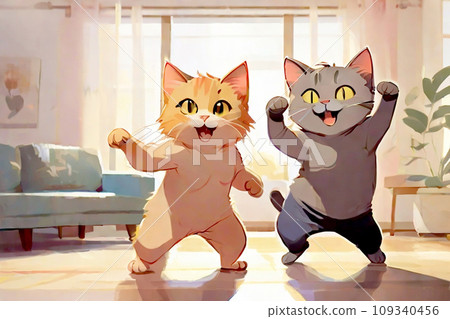Anime-style illustration of a dancing cat Anime-style illustration of a dancing cat 109340456