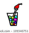 Clear glass with colorful ice And there is a New Year's hat at the end of the tube. 109340751