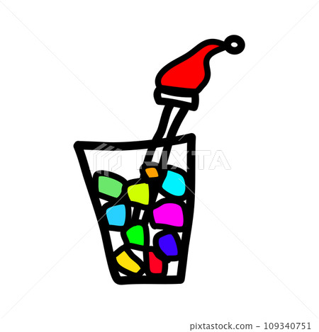 Clear glass with colorful ice And there is a New Year's hat at the end of the tube. 109340751