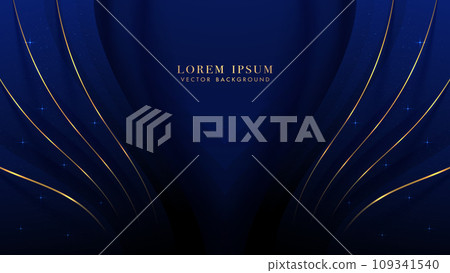 Blue luxury background with golden lines curve and glitter light effect. Elegant style vector design 109341540