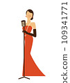 Female singer singing with a skeleton microphone 109341771