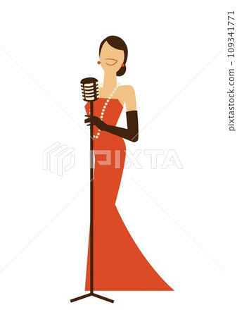 Female singer singing with a skeleton microphone 109341771