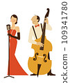 Female singer and wood bass player singing with a skeleton microphone 109341780