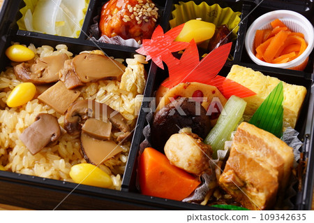 Japanese bento with matsutake mushroom rice Japanese bento with matsutake mushroom rice 109342635