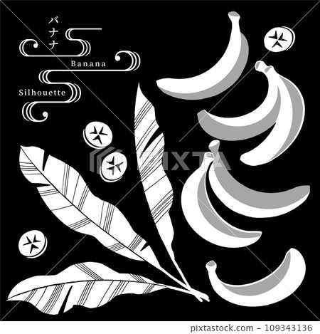 香蕉剪影向量圖-黑色背景 109343136