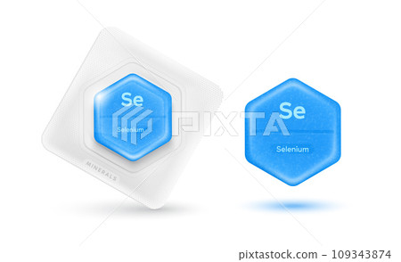 Pills capsules orange essential chemical selenium minerals or Dietary element. Vitamin complex food sources for human body needs them to grow and stay healthy. Realistic 3D vector Illustration. Pills capsules orange essential chemical selenium minerals or Dietary element. Vitamin complex food sources for human body needs them to grow and stay healthy. Realistic 3D vector Illustration. 109343874
