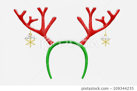 3d christmas deer horn headband with snow, ornaments glass transparent, snowflake. merry christmas and happy new year, 3d render illustration 3d christmas deer horn headband with snow, ornaments glass transparent, snowflake. merry christmas and happy new year, 3d render illustration 109344235