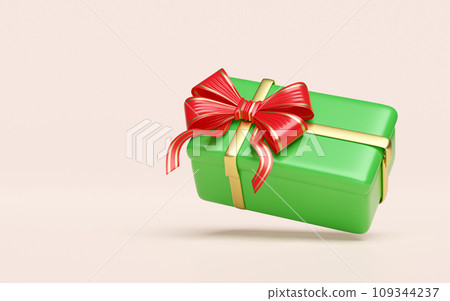 green gift box with golden ribbon and red bow. merry christmas and happy new year, 3d render illustration green gift box with golden ribbon and red bow. merry christmas and happy new year, 3d render illustration 109344237