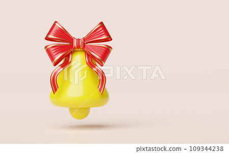 3d yellow bell with red bow, merry christmas and happy new year, 3d render illustration 3d yellow bell with red bow, merry christmas and happy new year, 3d render illustration 109344238