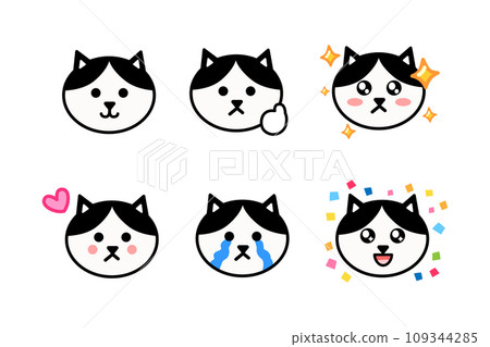 Cat face icon set black and white cat OK glitter heart tears joy Cat face icon set black and white cat OK glitter heart tears joy 109344285