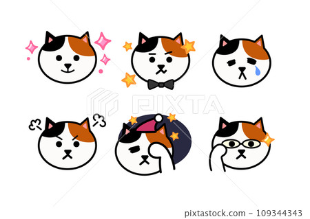 貓臉圖示設定印花布貓閃光哭睡覺生氣 貓臉圖示設定印花布貓閃光哭睡覺生氣 109344343