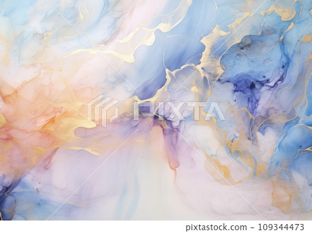 Blush pink watercolor fluid painting design card. Dusty rose and golden marble geode frame. Spring wedding invitation. 109344473