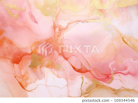 Blush pink watercolor fluid painting design card. Dusty rose and golden marble geode frame. Spring wedding invitation. Blush pink watercolor fluid painting design card. Dusty rose and golden marble geode frame. Spring wedding invitation. 109344546