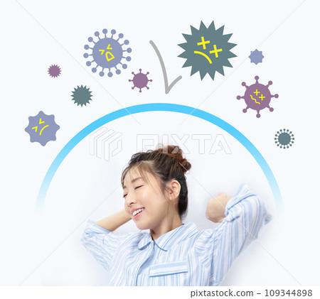 Image of a woman in pajamas resistant to viruses 109344898