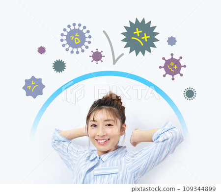 一個女人在抗病毒睡衣的形象 109344899