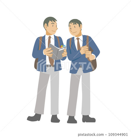 Students looking at a guidebook with destinations checked 109344901