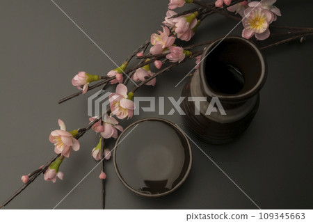 Japanese sake hot sake pink plum Japanese sake hot sake pink plum 109345663