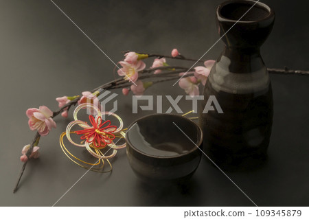 Japanese sake hot sake pink plum Japanese sake hot sake pink plum 109345879