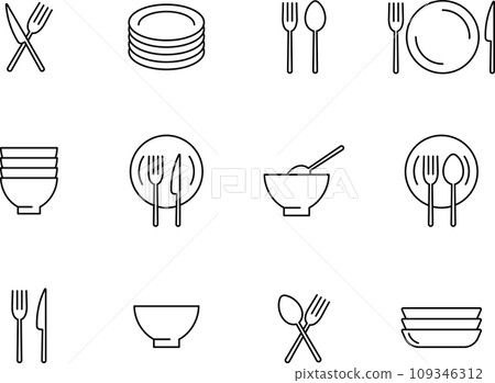 Set of line drawing cutlery icons 109346312