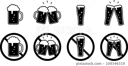 Set of monochrome alcohol prohibition marks Set of monochrome alcohol prohibition marks 109346319