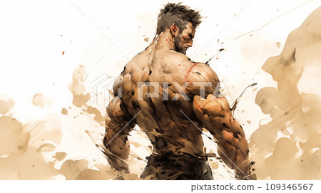 手绘水墨健身肌肉猛男插画 手绘水墨健身肌肉猛男插画 109346567