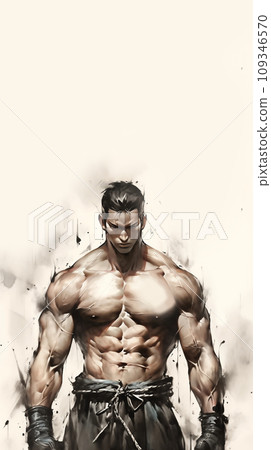 手绘水墨健身肌肉猛男插画 手绘水墨健身肌肉猛男插画 109346570