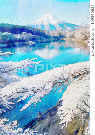 A winter landscape drawn by AI in the elegant colors of watercolor 109346622
