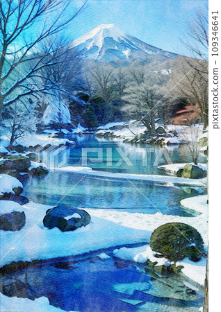 AI繪製的冬日風景，淡雅的水彩色彩 109346641