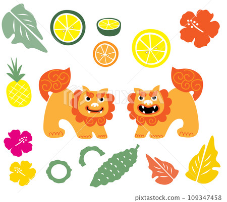 Tsui shisa and Okinawa icon set 109347458
