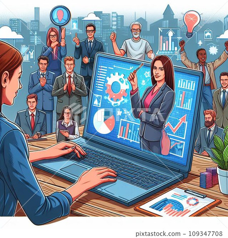 Business person working on a computer (AI image) Business person working on a computer (AI image) 109347708